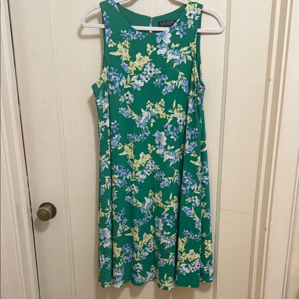 Lauren Ralph Lauren Green Dress with Blue and Yellow Floral Print 12